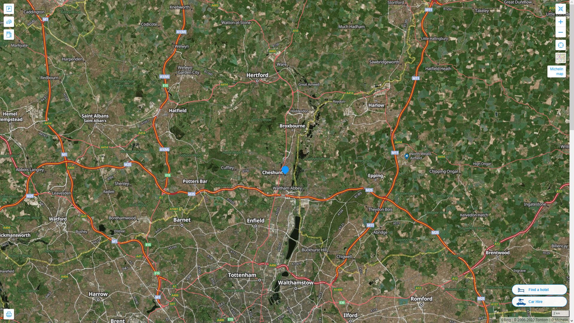 Cheshunt Highway and Road Map with Satellite View